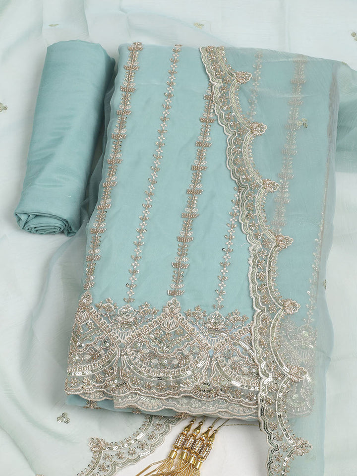 Embelished Organza Unstitched Suit With Dupatta