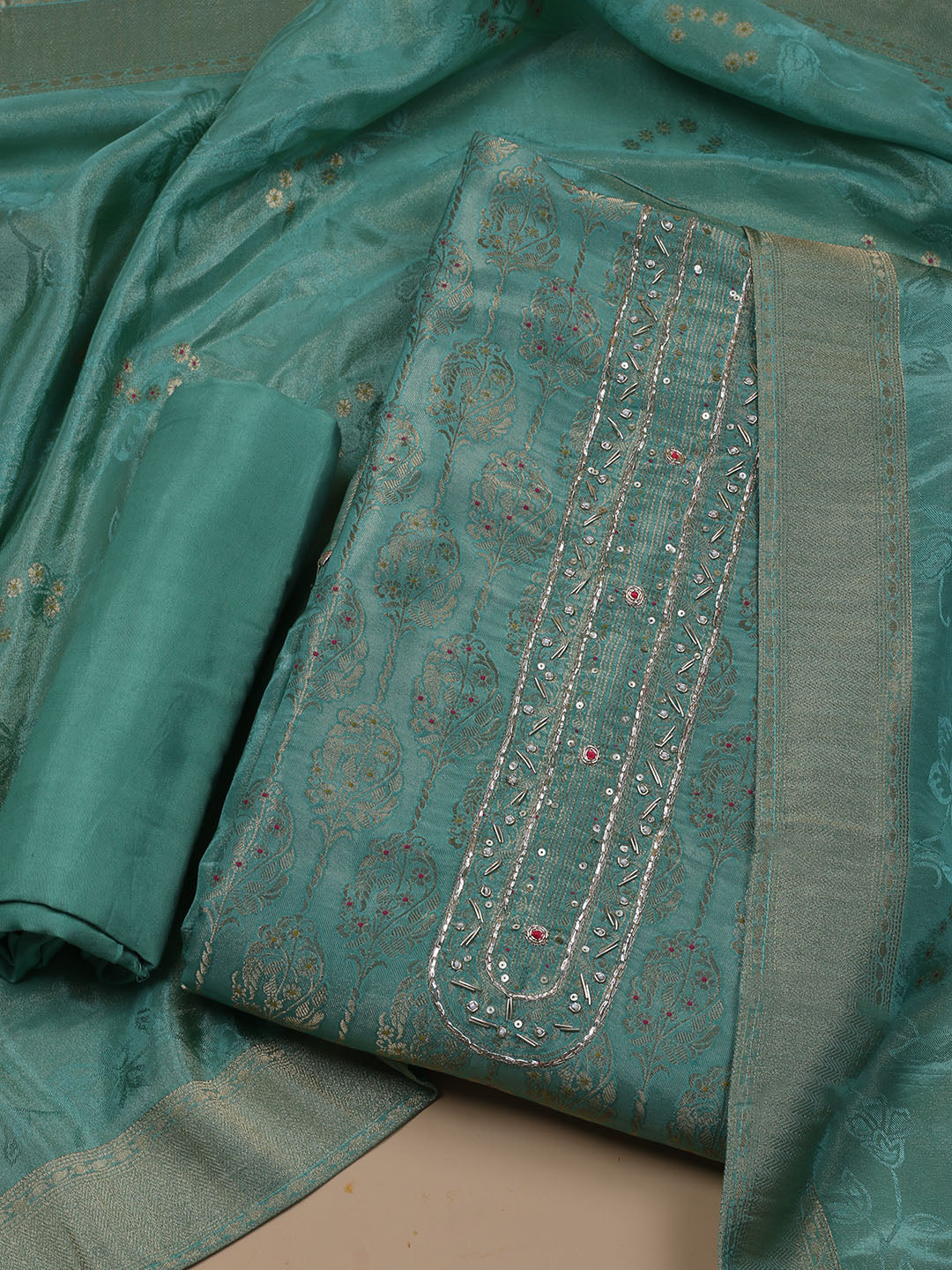 Kanjeevaram Chanderi Unstitched Suit With Dupatta