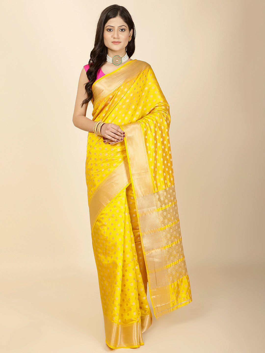 Zari Border Booti Woven Handloom Saree