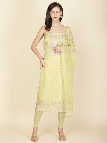 Neck Embroidered Organza Unstitched Suit Piece With Dupatta