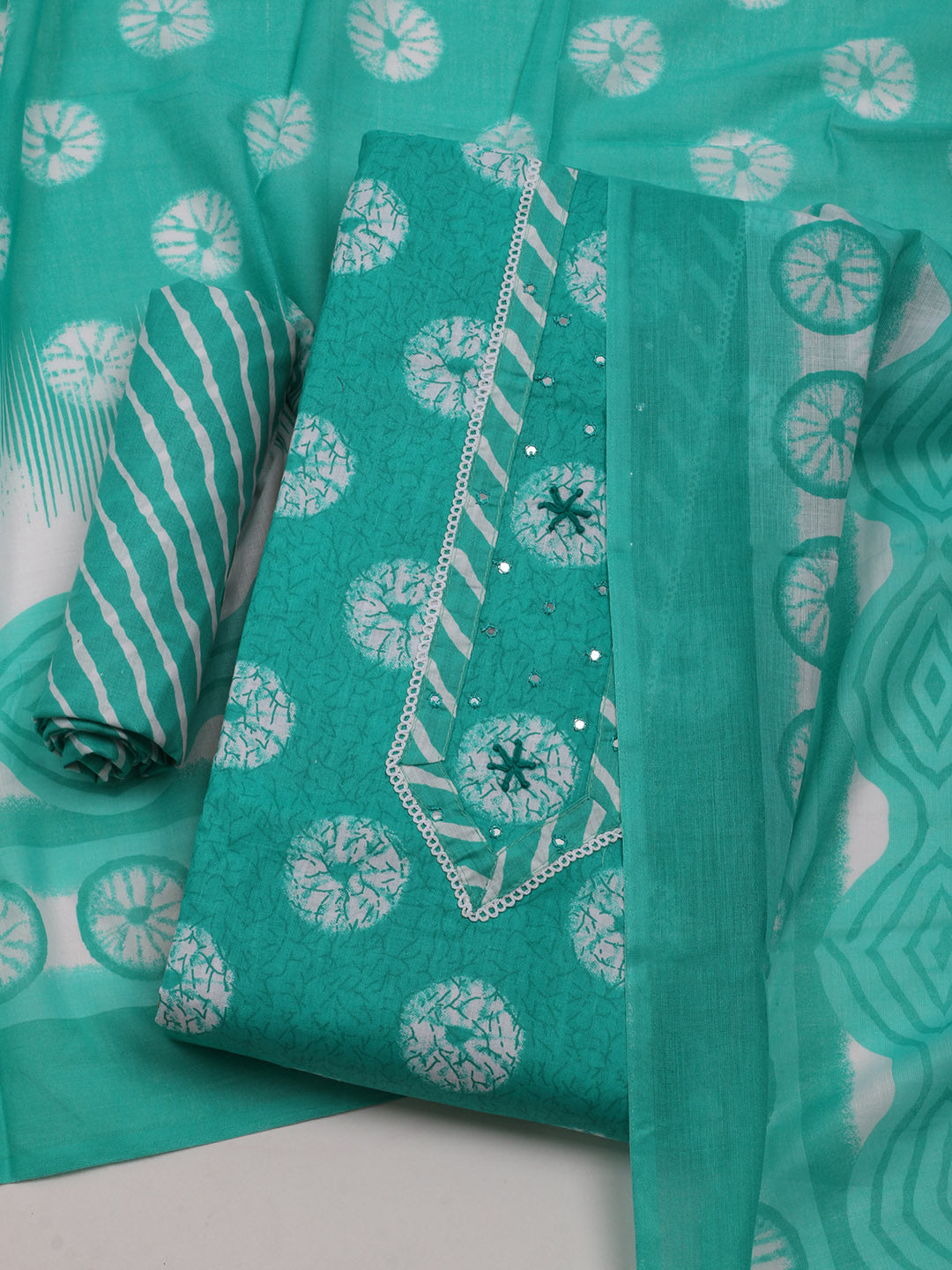 Printed Cotton Blend Unstitched Suit With Dupatta