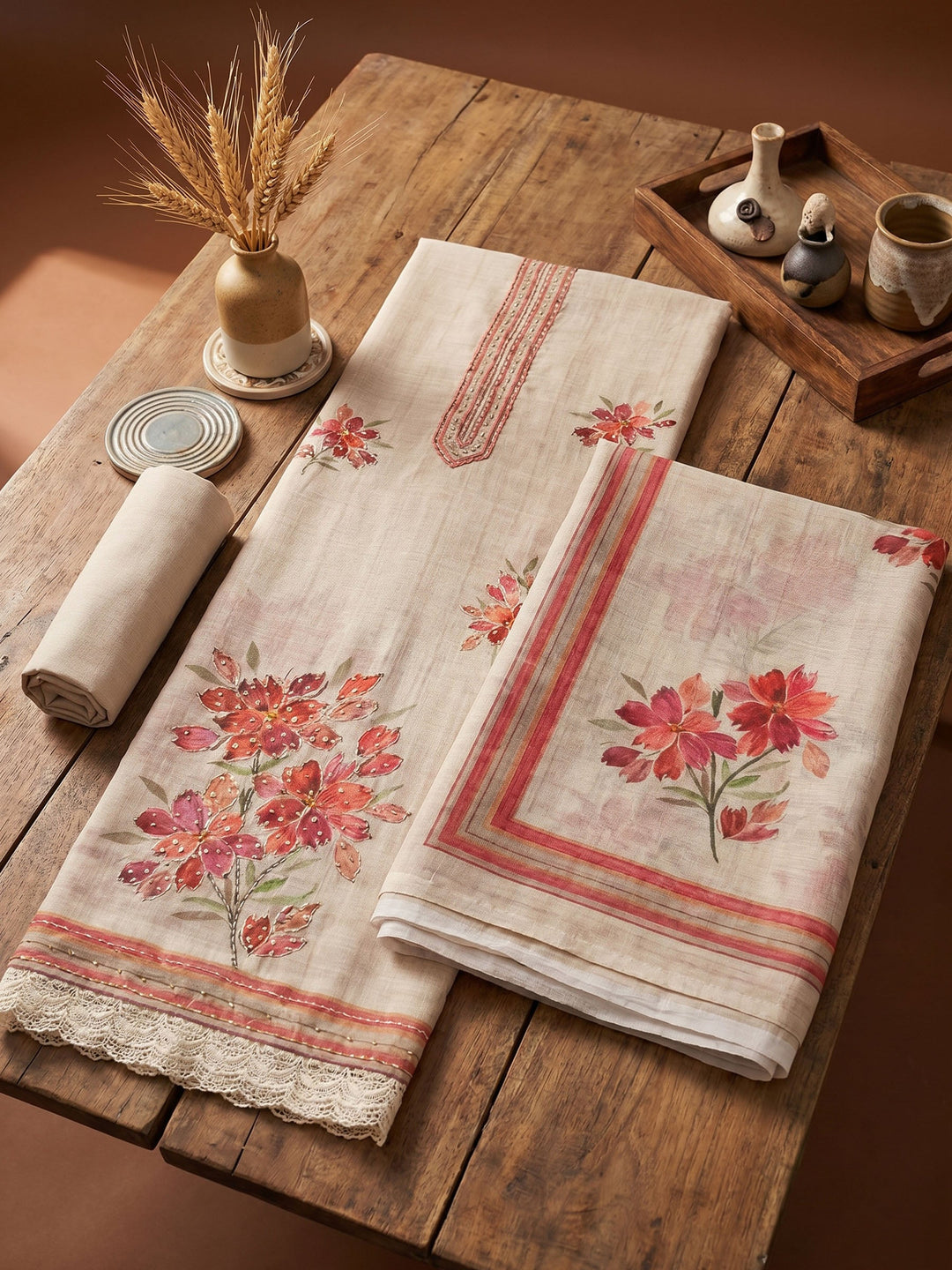 Printed Linen Unstitched Suit With Dupatta