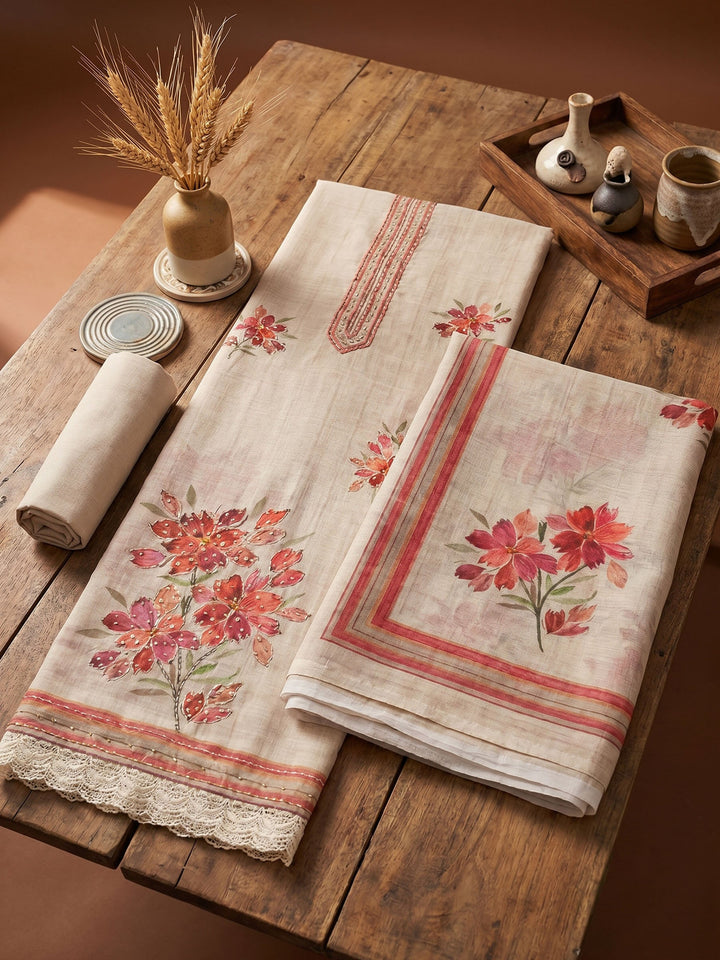 Printed Linen Unstitched Suit With Dupatta