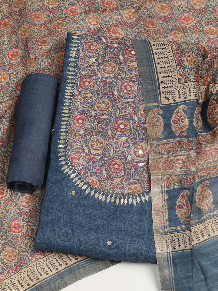 Embroidered Tussar Unstitched Suit With Dupatta