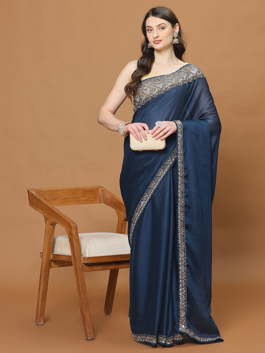 Zari Border Booti Georgette Woven Saree