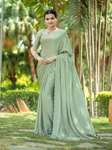 Cutdana Embroidered Chinnon Saree