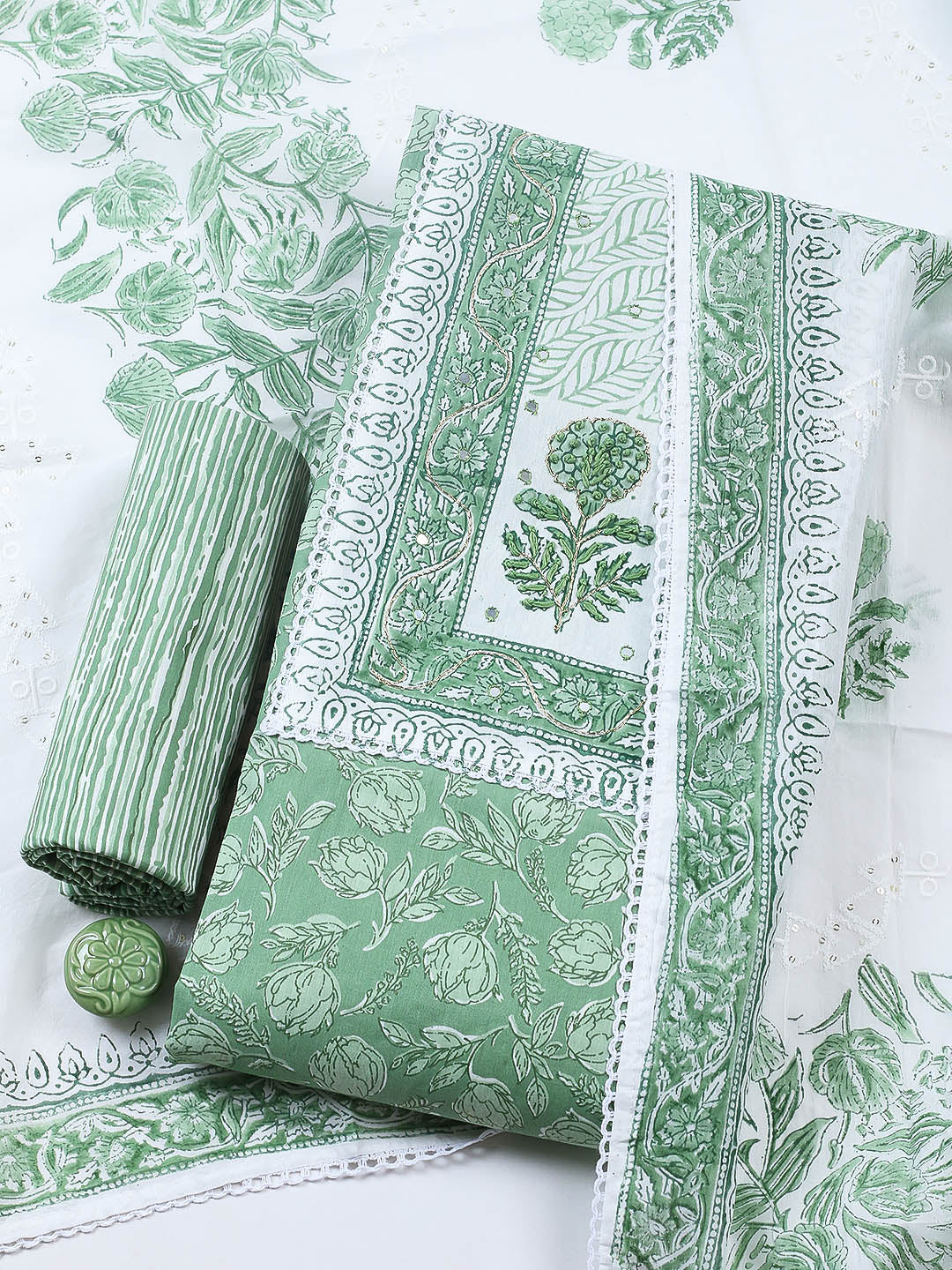 Embroidered Cotton Blend Unstitched Suit With Pant &amp; Dupatta