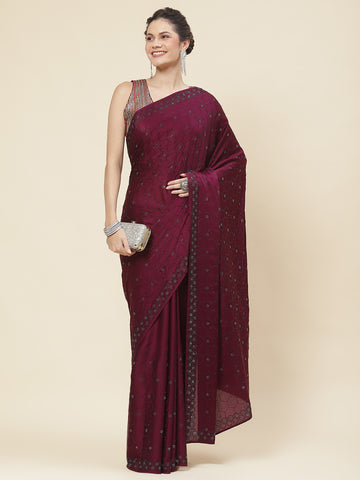 Stone Embroidered Satin Saree