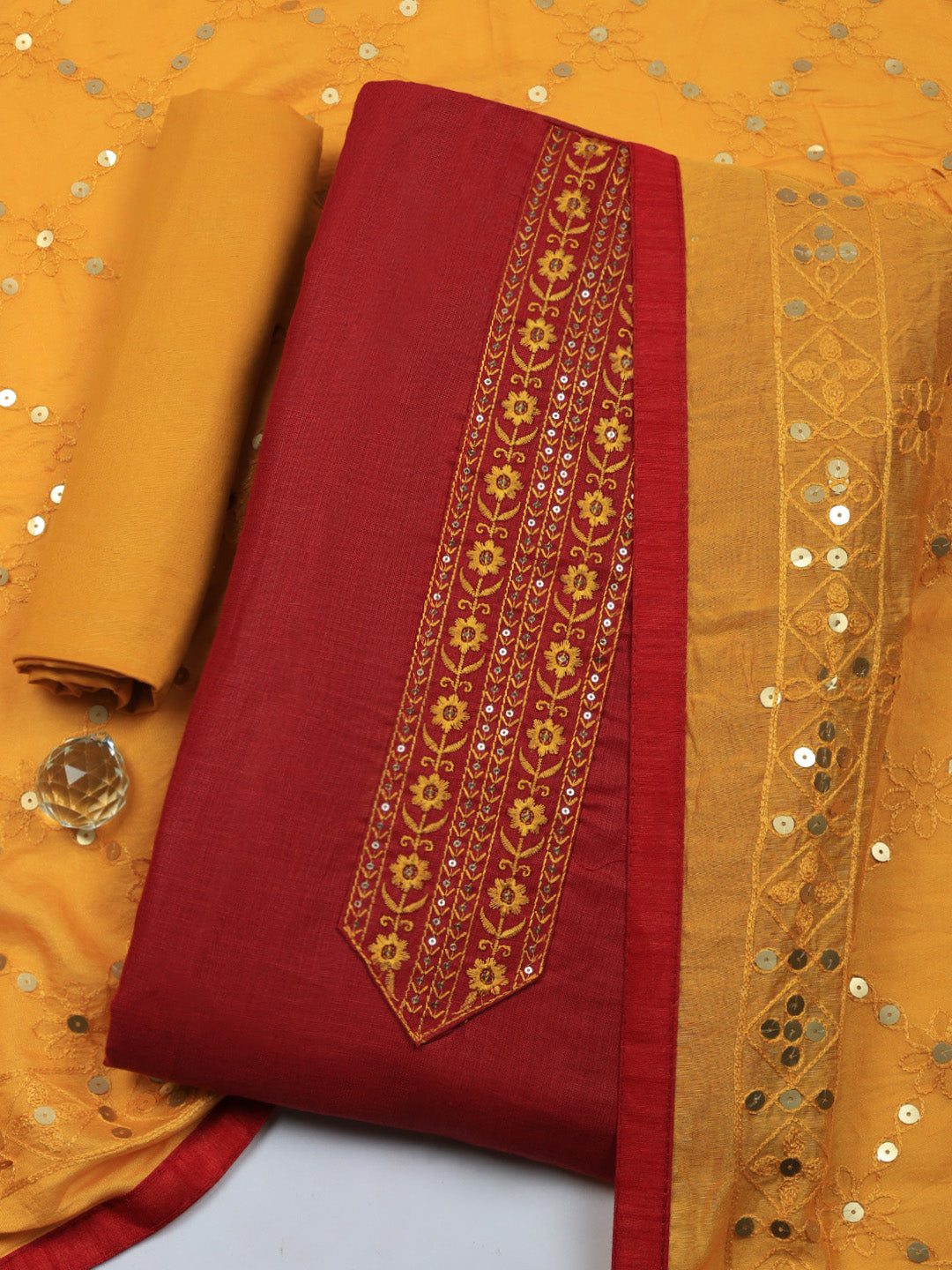 Printed Cotton Unstitched Suit With Pant &amp; Dupatta
