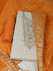 Embroidered Chanderi Unstitched Suit With Pant & Dupatta