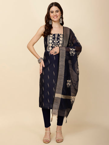 Neck Embroidery Chanderi Unstitched Suit Piece With Dupatta