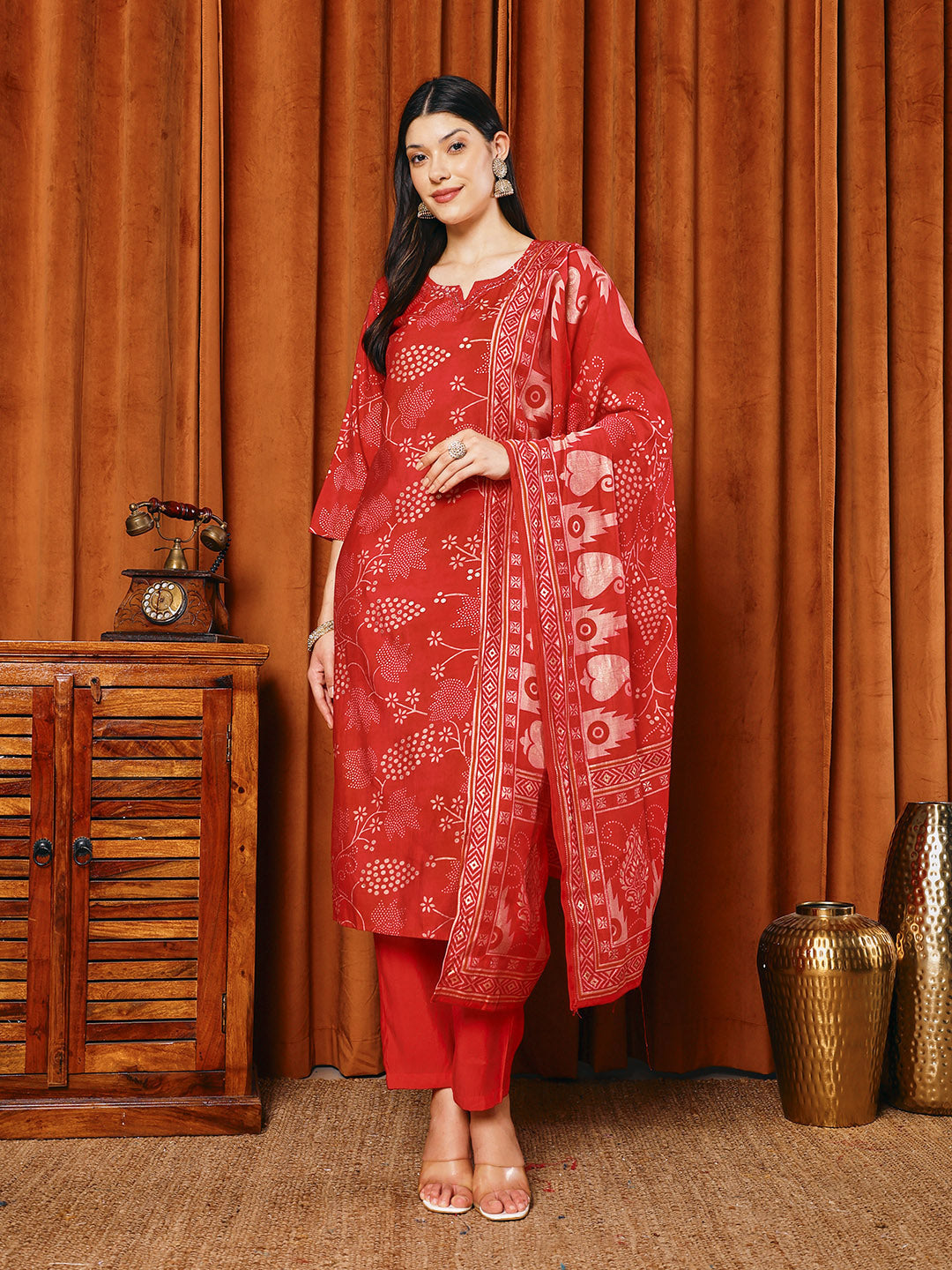 Printed Muslin Kurta With Pants & Dupatta