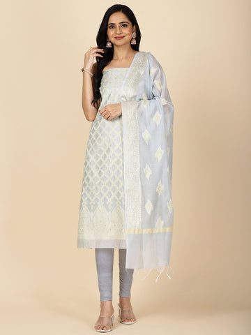 Woven Chanderi Unstitched Suit With Dupatta