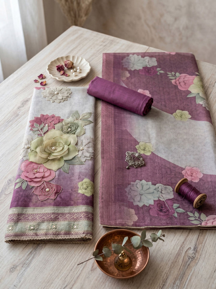 Printed Chanderi Unstitched Suit With Dupatta