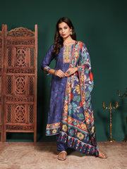 Floral Printed Muslin Kurta With Pant & Dupatta