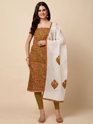 Printed Cotton Unstitched Suit With Dupatta