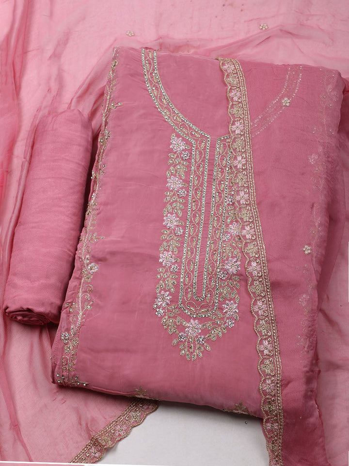 Embroidered Organza Unstitched Suit With Dupatta