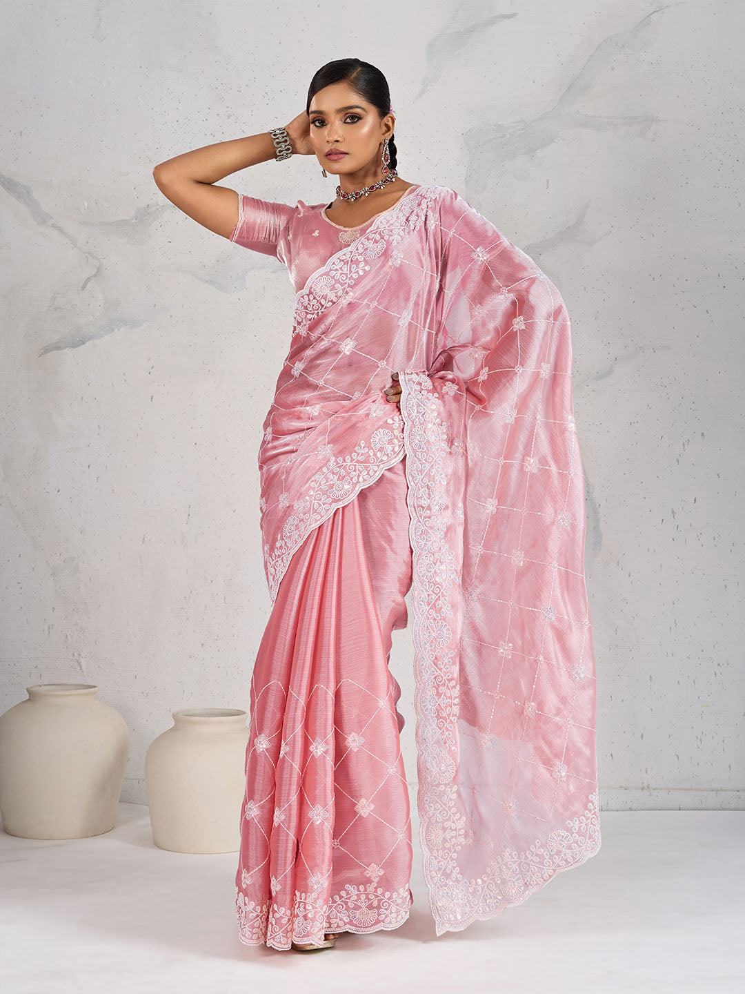 Sequence Embroidery Organza Saree