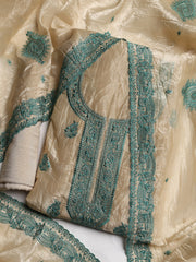 Neck Embroidered Organza Unstitched Suit With Dupatta
