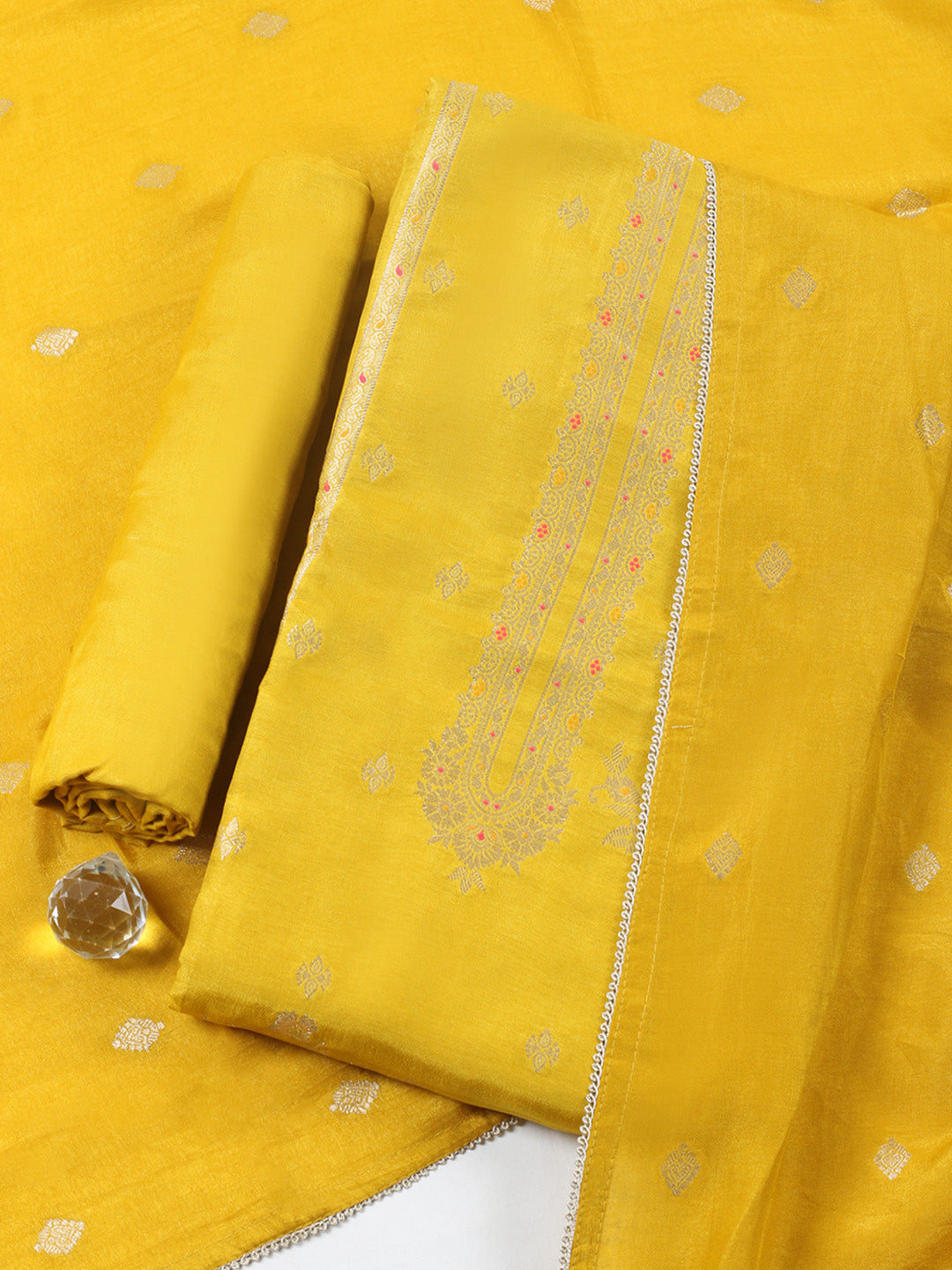 Woven Design Chanderi Unstitched Suit With Pant &amp; Dupatta