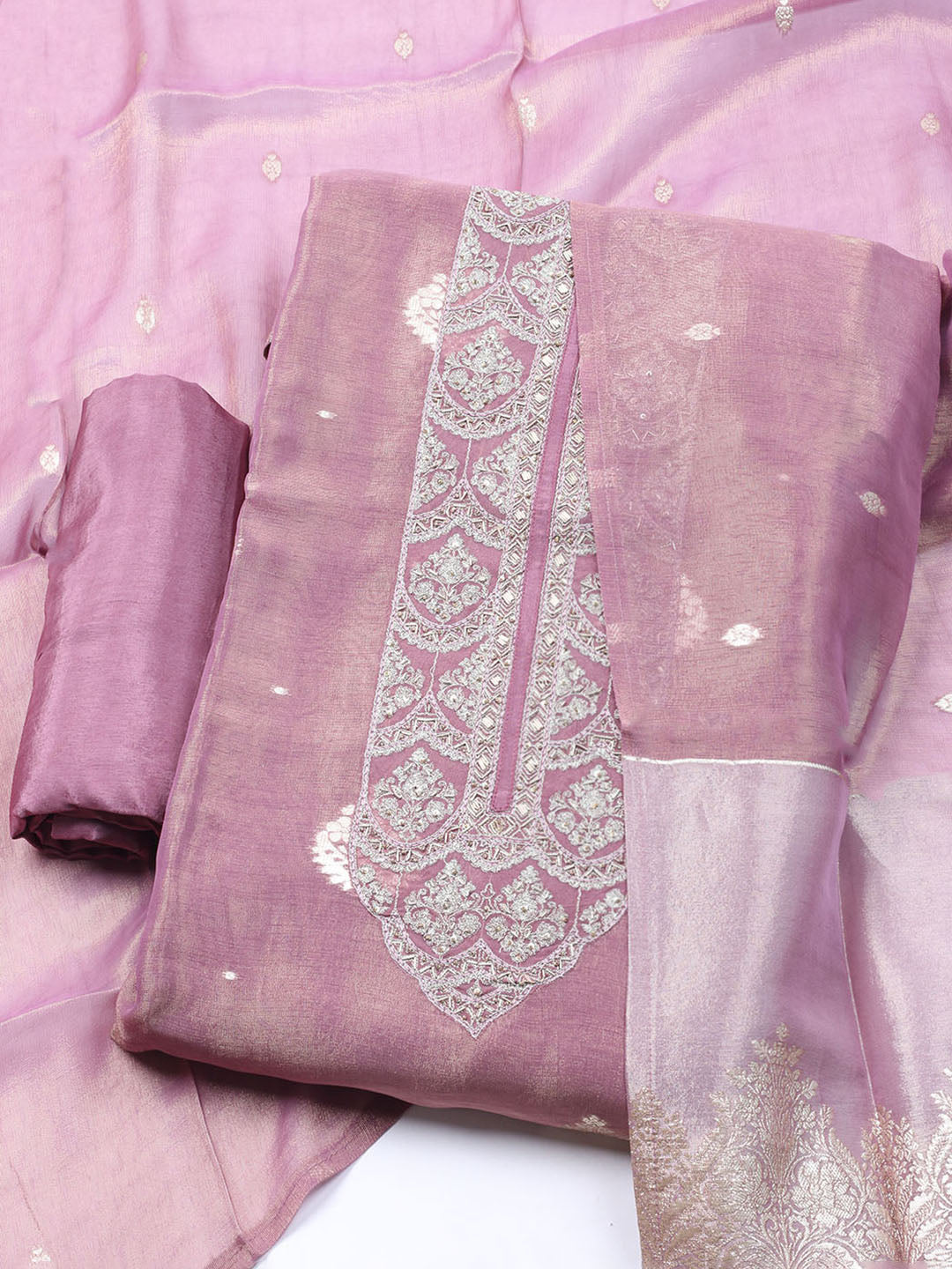 Embroidered Tissue Unstitched Suit With Dupatta