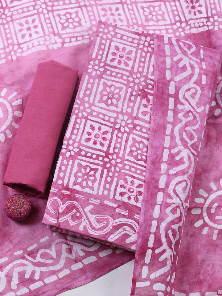 Embroidered Cotton Blend Unstitched Suit With Pant &amp; Dupatta