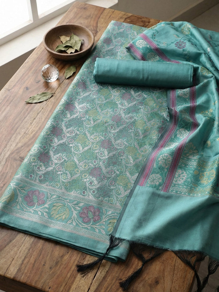 Woven Design Chanderi Unstitched Suit With Pant &amp; Dupatta