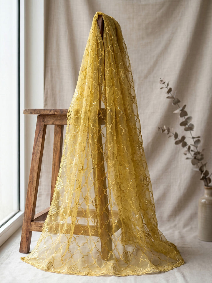 Neck Embroidered Chanderi Unstitched Suit With Dupatta