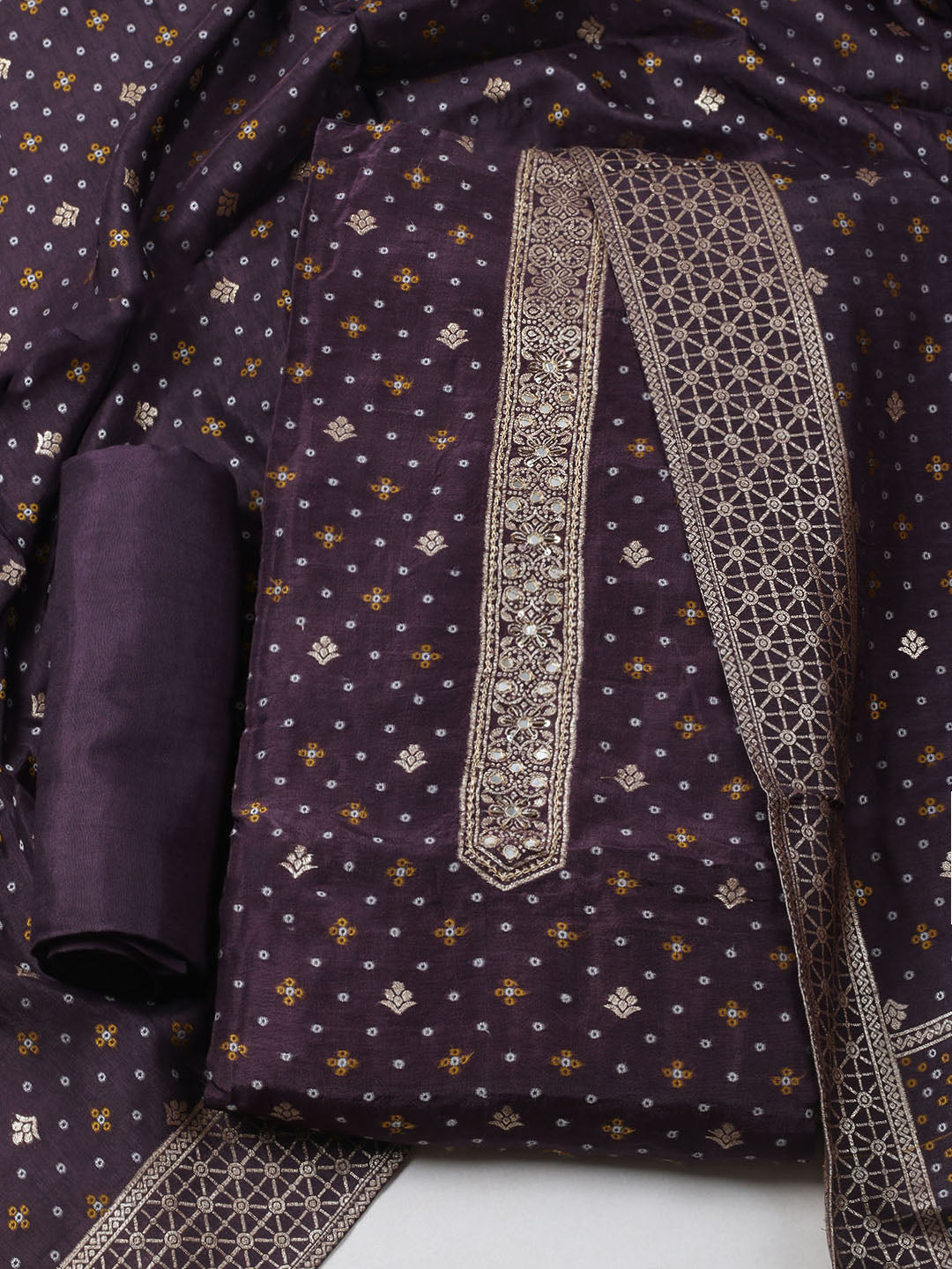 Woven Design Chanderi Unstitched Kurta With Pant &amp; Dupatta