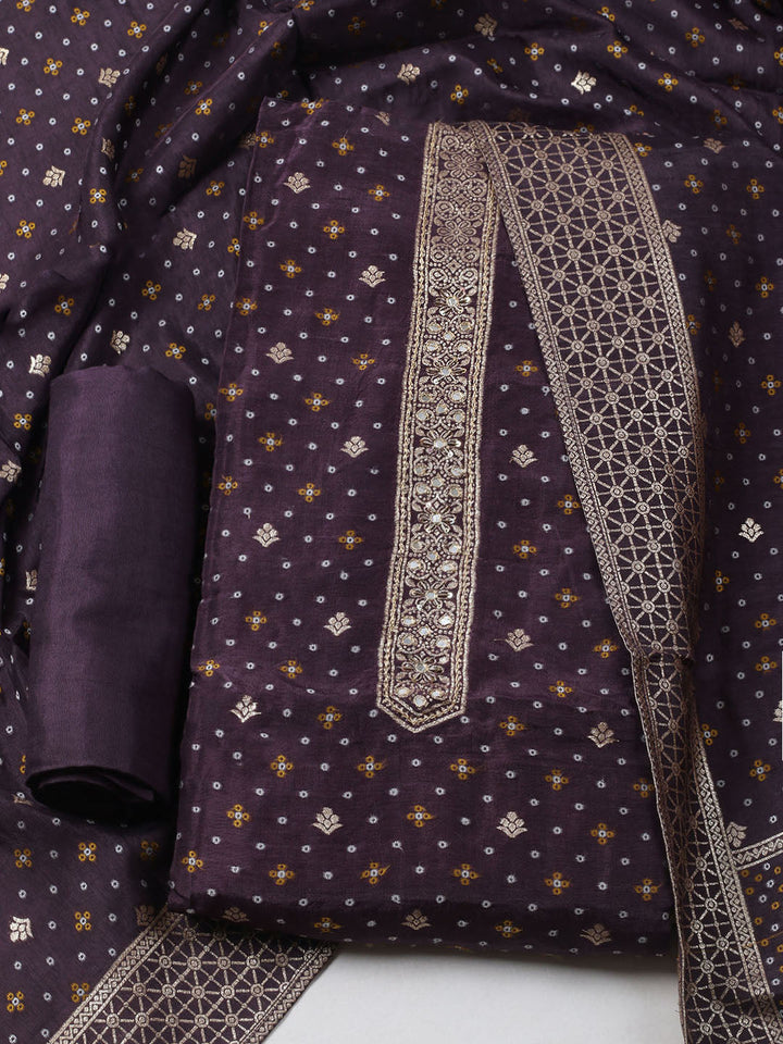 Woven Design Chanderi Unstitched Kurta With Pant &amp; Dupatta