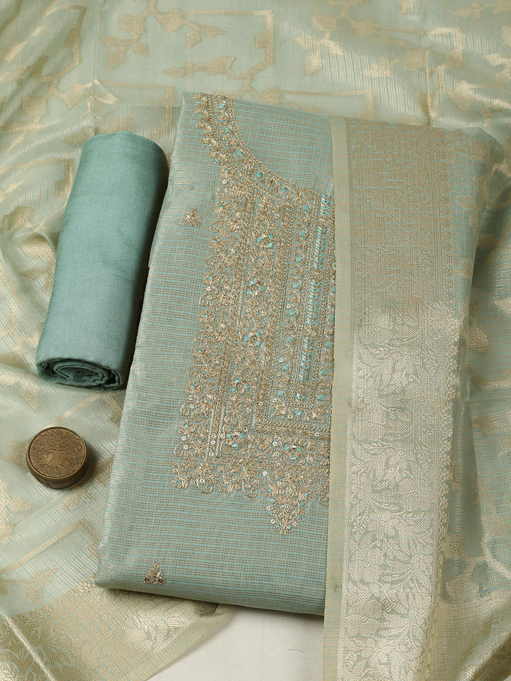 Embroidered Tissue Unstitched Suit With Pant &amp; Dupatta