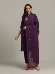 Resham Embroidered Cotton Kurta With Pants & Dupatta