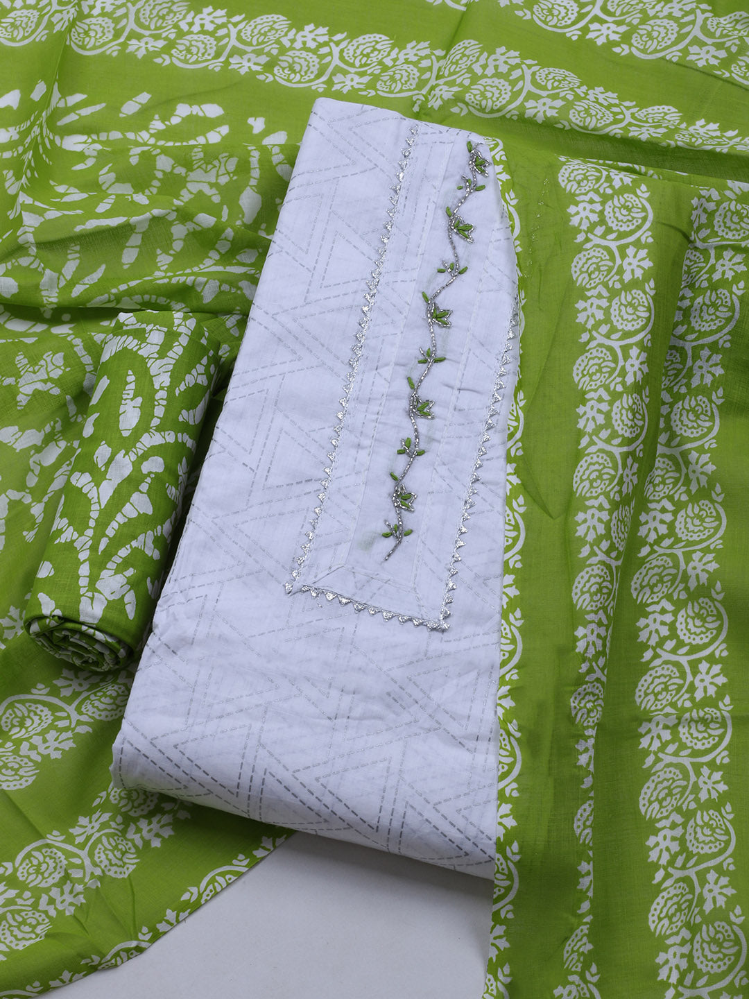 Printed Cotton Blend Unstitched Suit With Dupatta