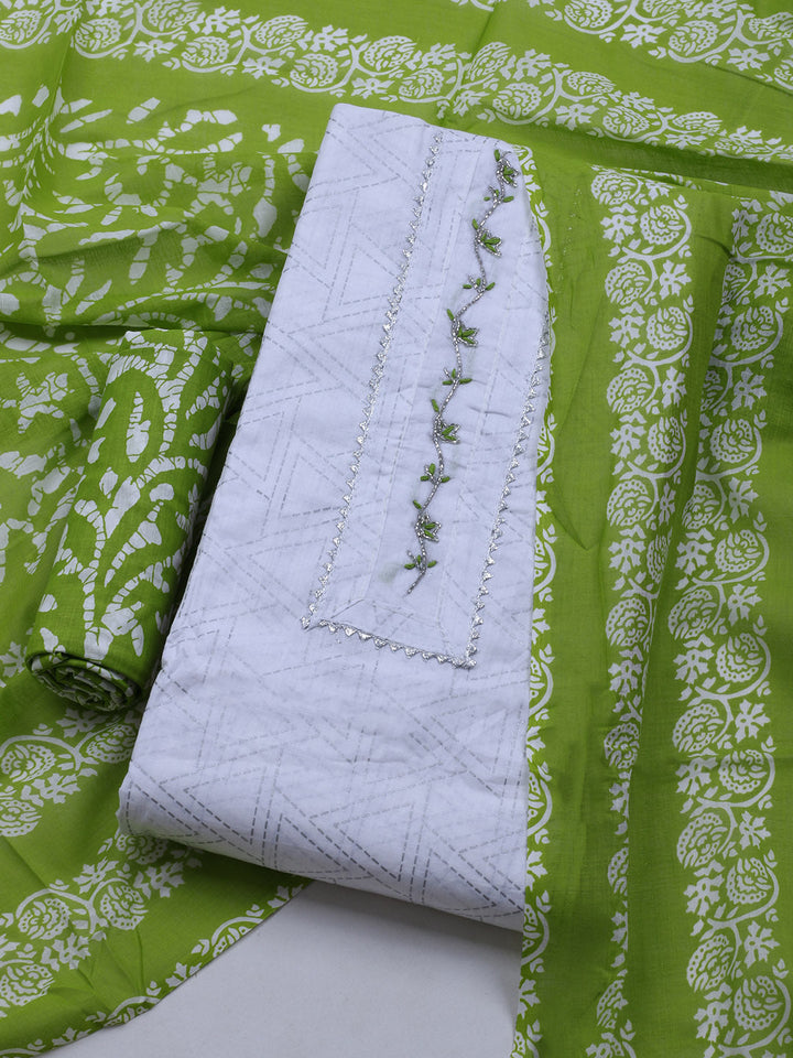 Printed Cotton Blend Unstitched Suit With Dupatta