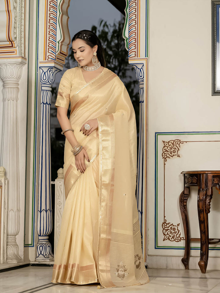 Plain Woven Border Linen Saree