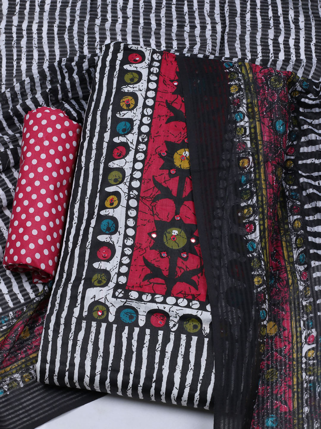 Printed Cotton Blend Unstitched Suit With Dupatta