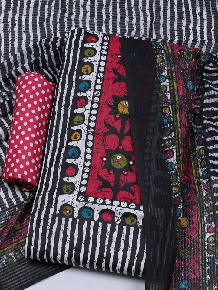 Printed Cotton Blend Unstitched Suit With Dupatta