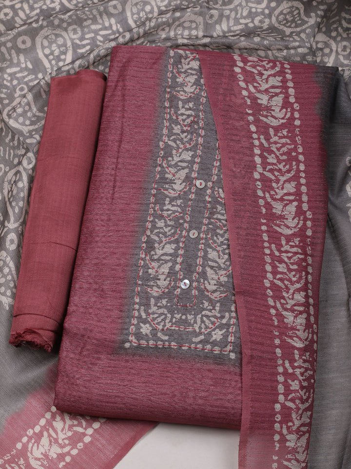Printed Chanderi Unstitched Suit With Dupatta