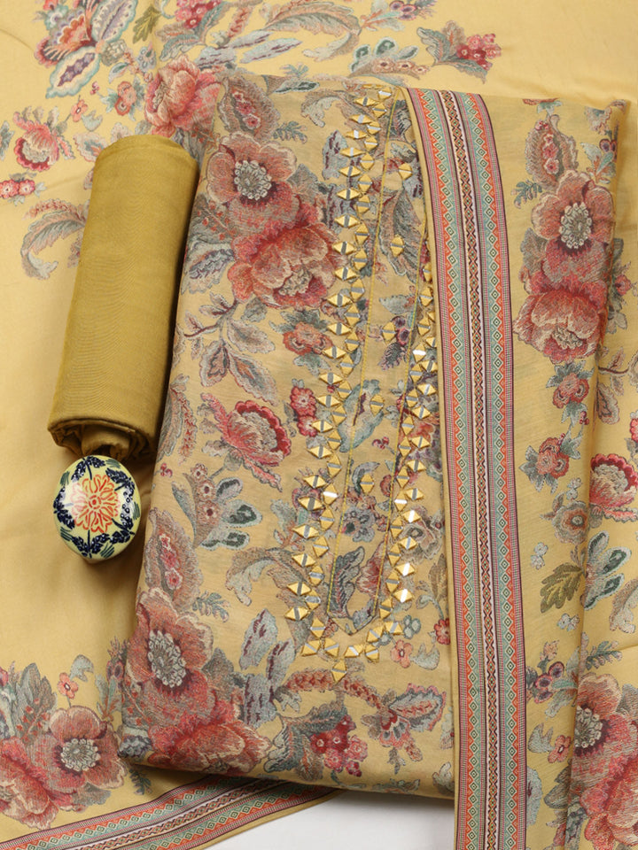 Embellished Muslin Unstitched Suit With Pant &amp; Dupatta