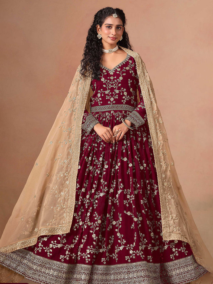Embroidered Georgette Semi Stitched Kurta With Pant &amp; Dupatta
