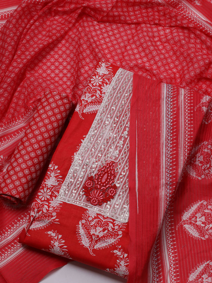 Sequence Work Cotton Blend Unstitched Suit With Dupatta