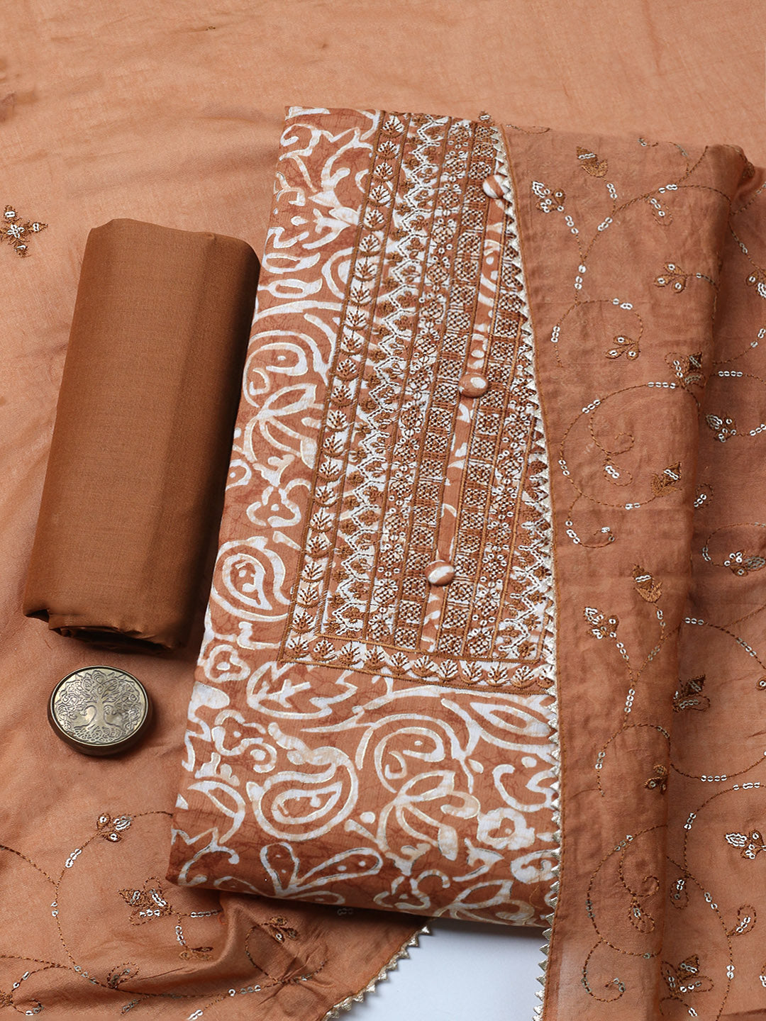 Embroidered Cotton Unstitched Suit With Pant &amp; Dupatta