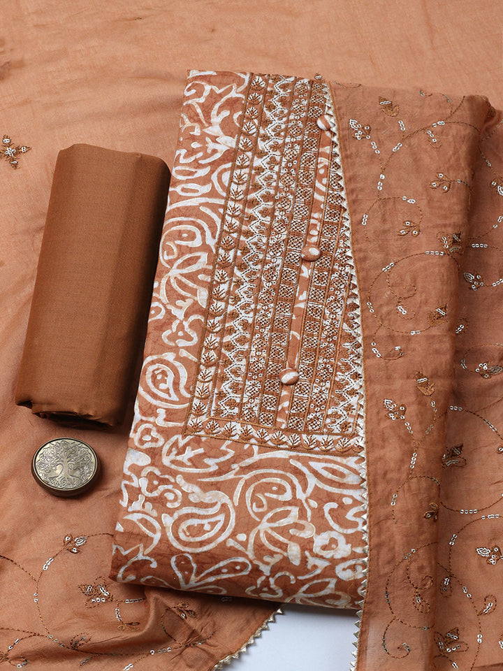 Embroidered Cotton Unstitched Suit With Pant &amp; Dupatta