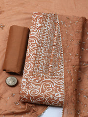 Embroidered Cotton Unstitched Suit With Pant & Dupatta