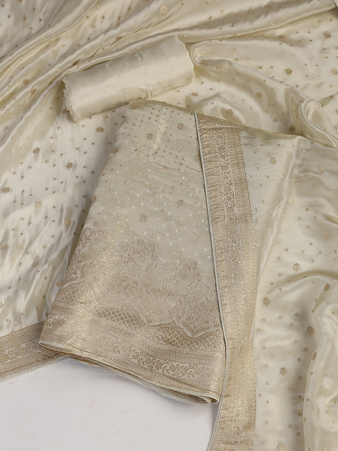 Embroidered Art Silk Unstitched Suit Piece With Dupatta