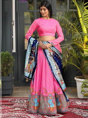 Printed Satin Unstitched Lehenga Choli With Dupatta