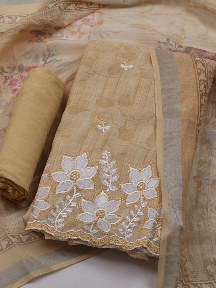Neck Embroidered Cotton Blend Unstitched Suit With Dupatta