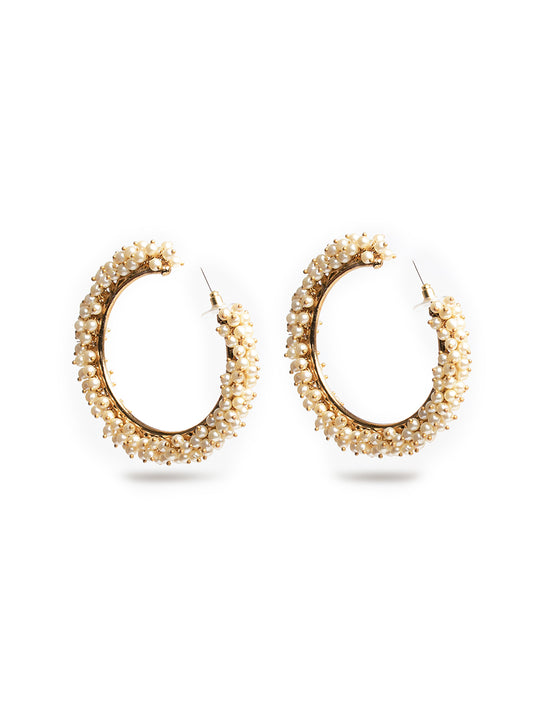 Golden & White Pearl Hoop Earrings 1080