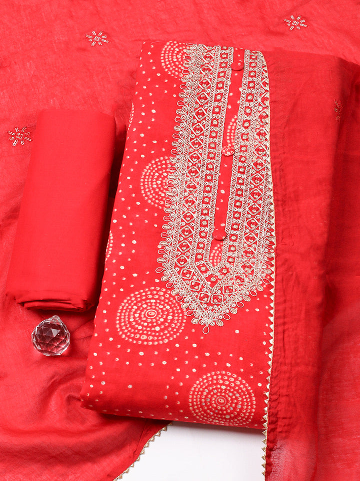 Embroidered Cotton Unstitched Suit With Pant &amp; Dupatta