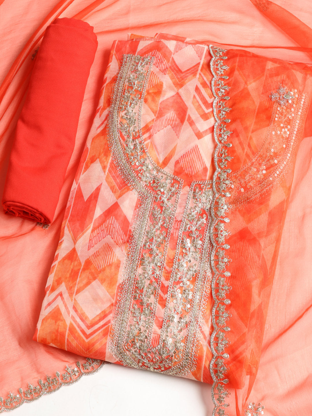 Embroidered Organza Unstitched Suit With Dupatta